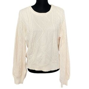 Cyrus Cable Knit Sweater Women XL Ivory Pullover Long Sleeve Fisherman cozy warm